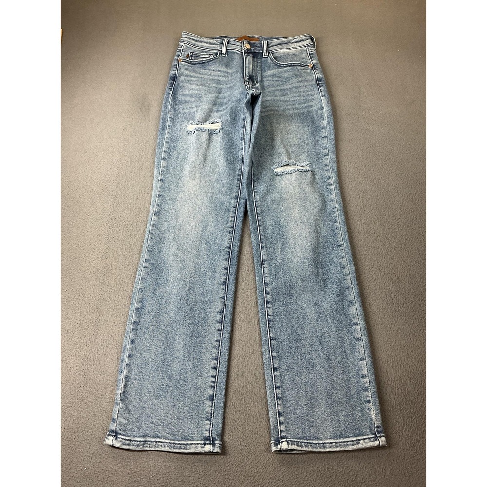 Judy Blue Jeans Womens 27 Blue Straight Relaxed Distressed Dad Jean 32 Inseam